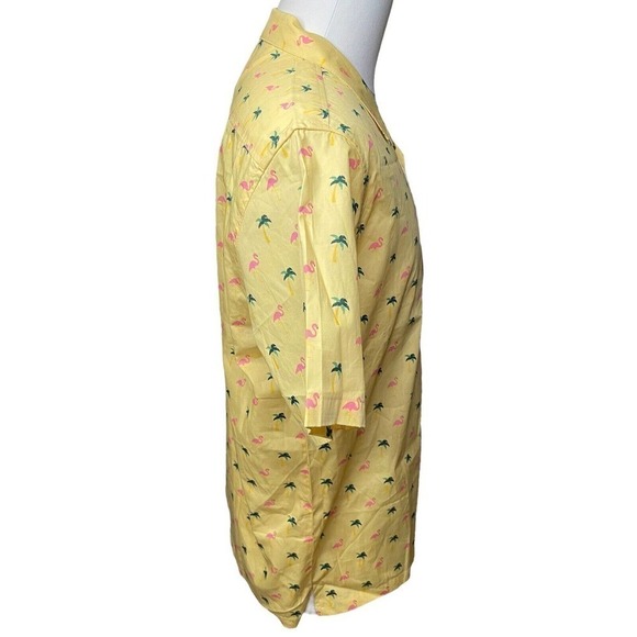 Public Art Flamingo Palm Men’s Yellow Short Sleeve Shirt Size XL - Picture 5 of 8